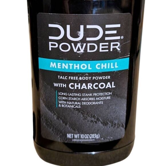 Dude Body Powder Menthol Chill with Charcoal 10 oz Deodorant Absorbs Sweat - Picture 3 of 7